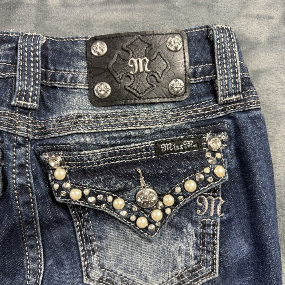 Miss Me Signature Bootcut Jeans Dark Wash Pearl Rhinestone Embellished Size 24